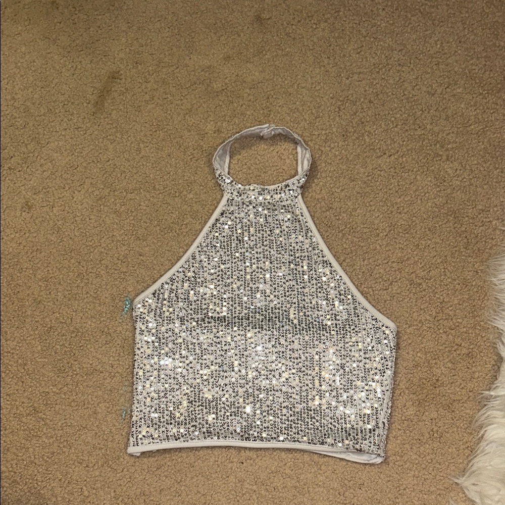 SHEIN Glittering Silver Crop Top